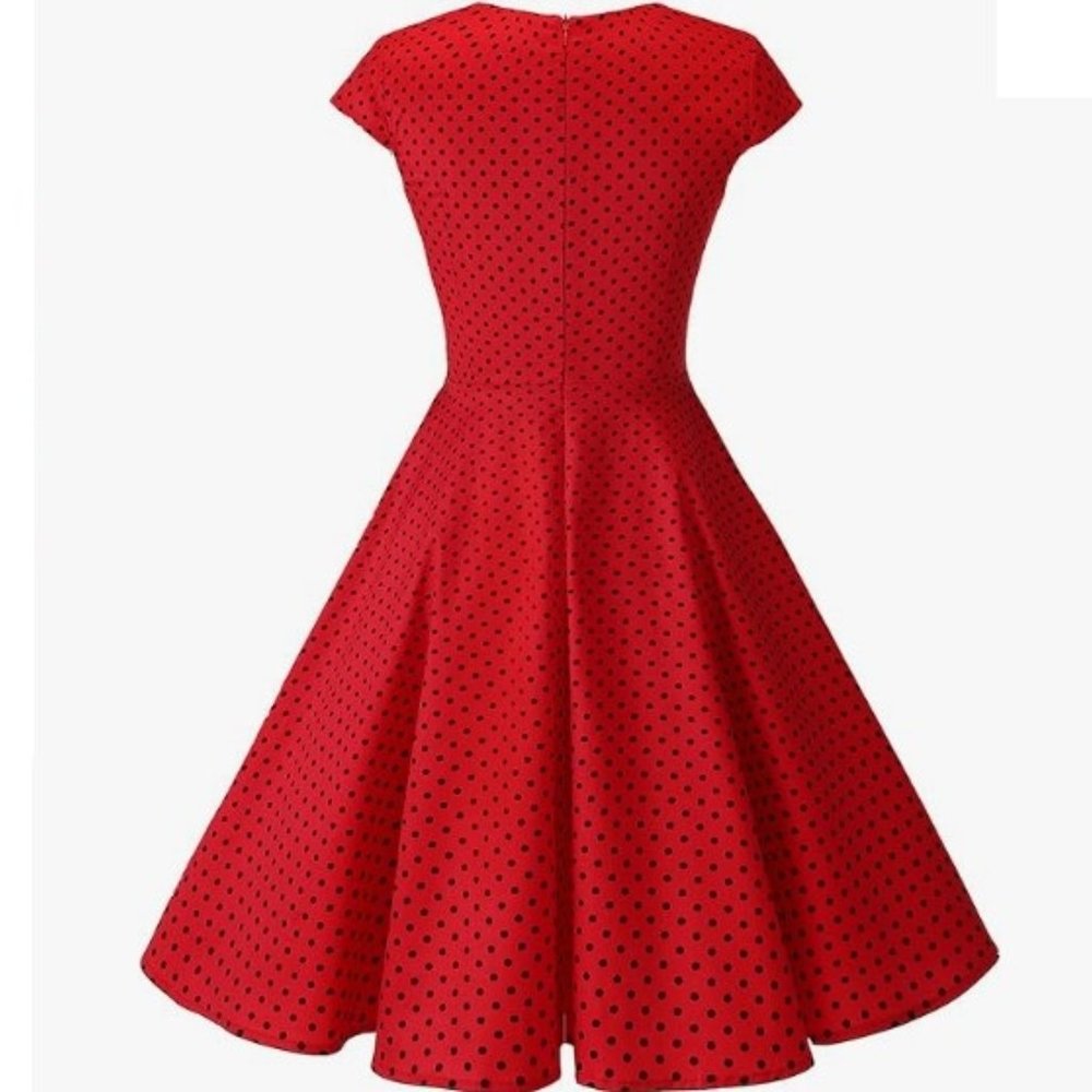 Women's A-Line Sweetheart, Cap Sleeves Swing Retro Vintage 1950's Cocktail Dress - Picture 2 of 5